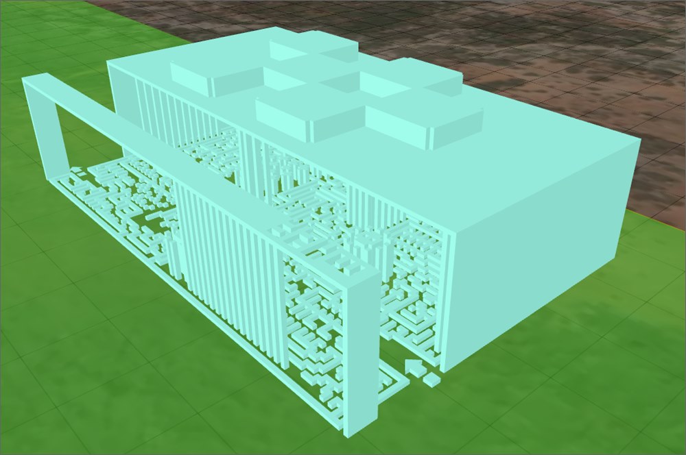 메타버스 어스2 Curaçao에 세워둔 미로찾기 홀로빌딩의 모습.